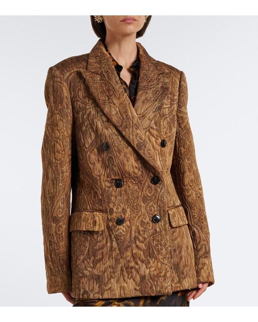 Dries Van Noten Brown Jacquard Double-Breasted Jacket