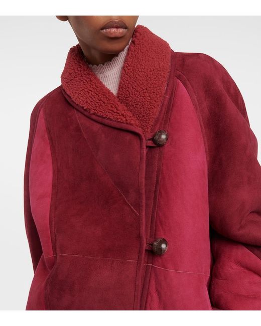 Isabel Marant Red Abeni Shearling-Lined Suede Jacket