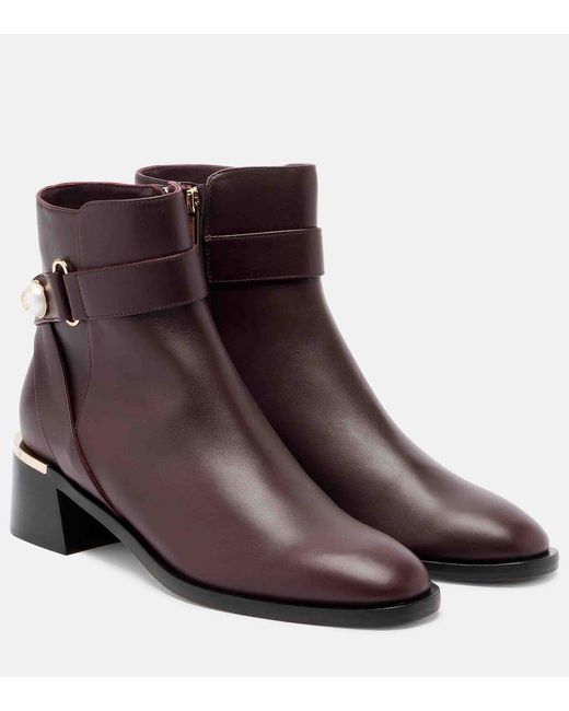 Jimmy Choo Brown Noor 45 Embellished Leather Ankle Boots