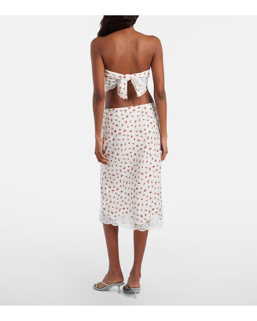 Posse White Fae Lace-Trimmed Printed Midi Skirt