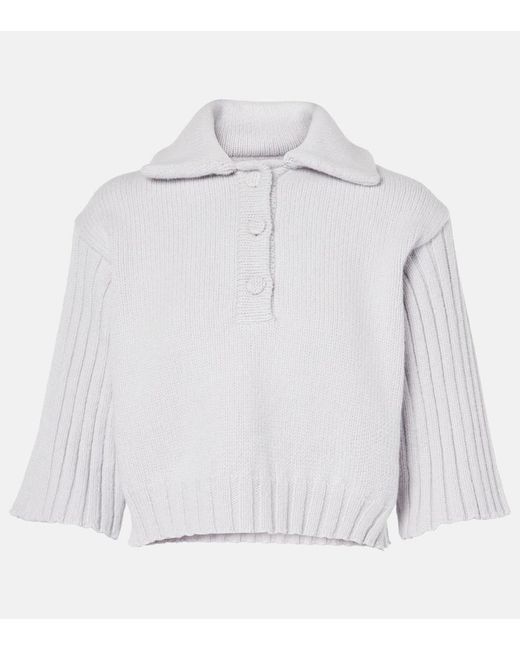 Dries Van Noten White Merino Wool Cashmere Buttoned Sweater