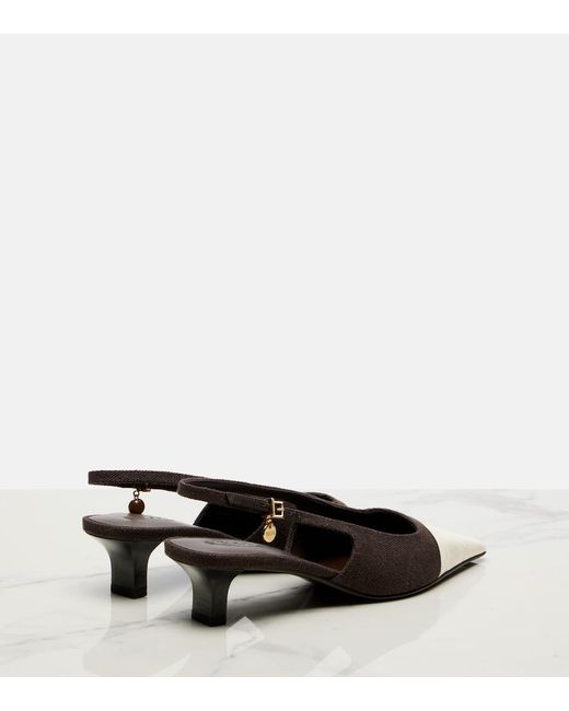 Tod's Brown Leather-Trimmed Canvas Slingback Pumps
