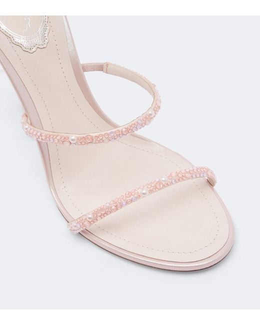 Rene Caovilla White X Swarovski Cleo Embellished Leather Sandals