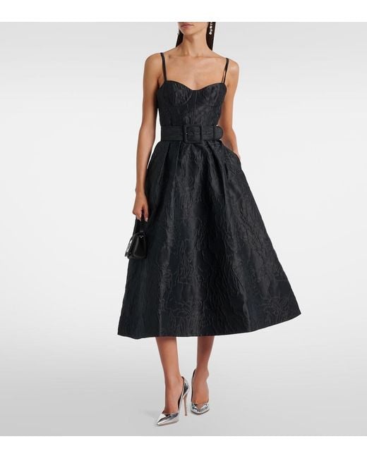 Rebecca Vallance Black Petra Belted Jacquard Bustier Dress