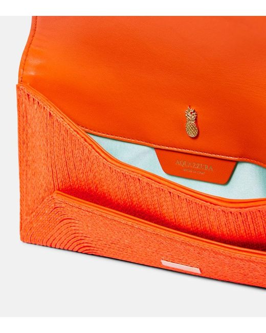 Aquazzura Orange Vacanza Small Raffia Clutch