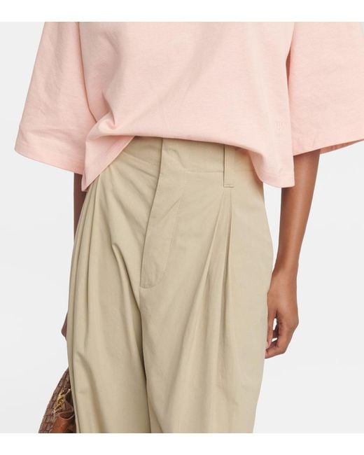 Bottega Veneta Natural Weite High-Rise-Hose Aus Baumwolle Und Seide