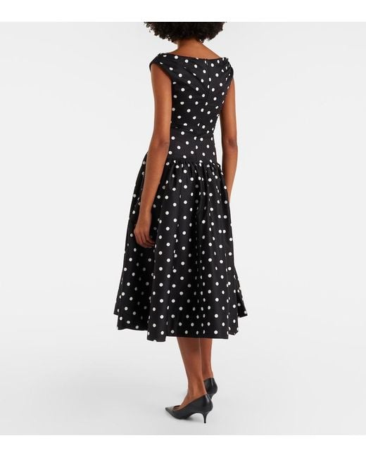 Self-Portrait Black Polka-Dot Off-Shoulder Cotton Midi Dress
