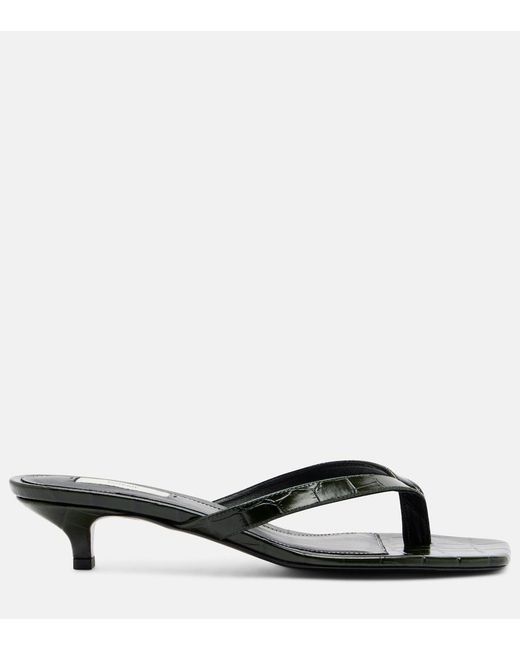Totême Black Croc-Effect Leather Thong Sandals