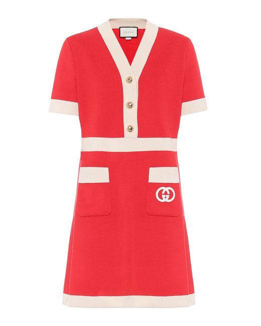 Gucci Wool Knit Mini Dress in Red | Lyst