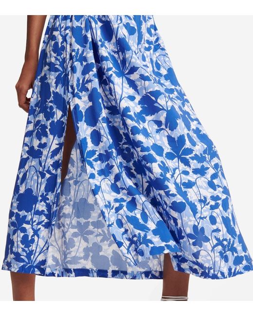 Heidi Klein Blue Tuscany Shirred Floral-print Mousseline Midi Dress