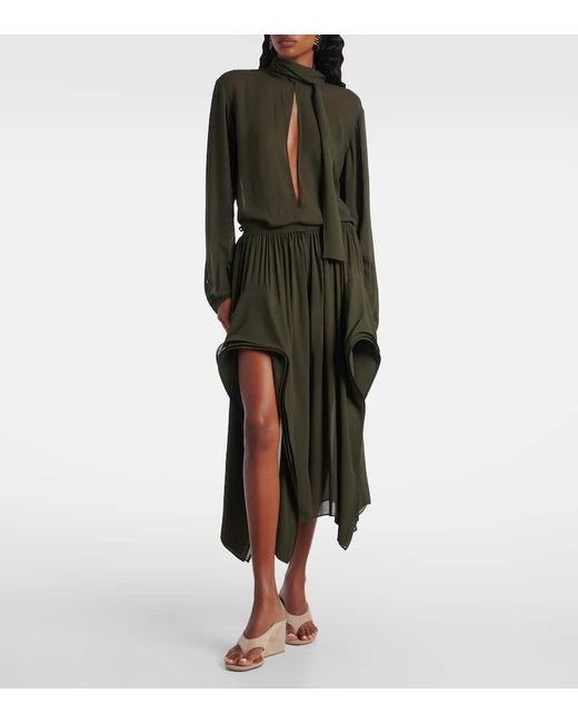 Alaïa Green Ruffled Georgette Wide-Leg Pants