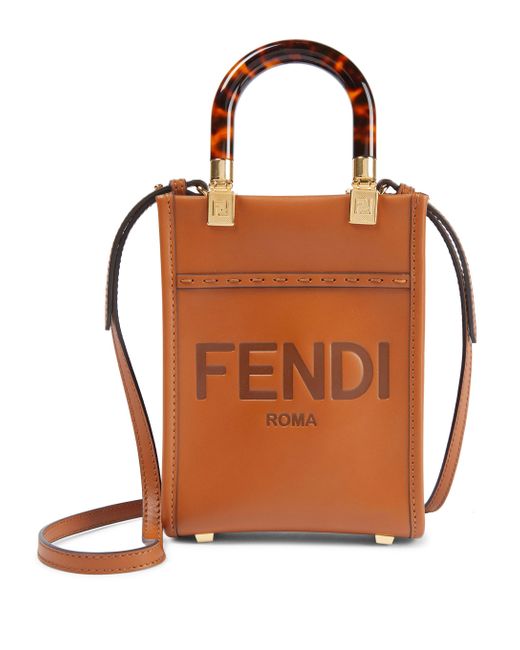 Fendi Sunshine Shopper Mini Leather Tote in Brown - Lyst