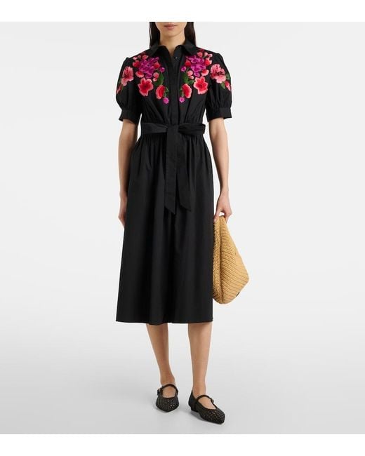 Carolina Herrera Black Floral Embroidered Cotton-Blend Shirt Dress