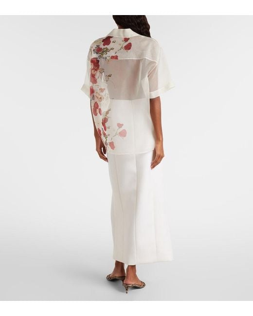 Khaite White Riordan Floral Sheer Silk Organza Shirt