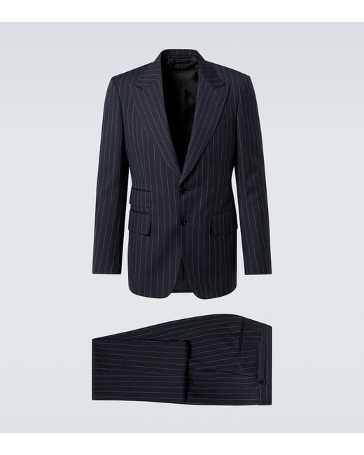 Tom Ford Blue Pinstripe Wool And Mohair Suit for men