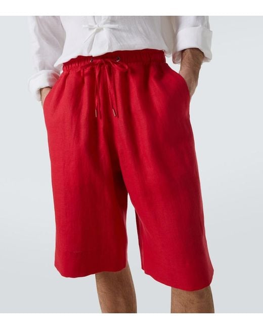 Kiton Red Linen Shorts for men