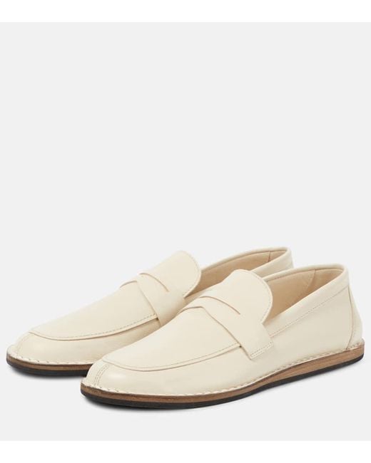 The Row White Cary Leather Penny Loafers