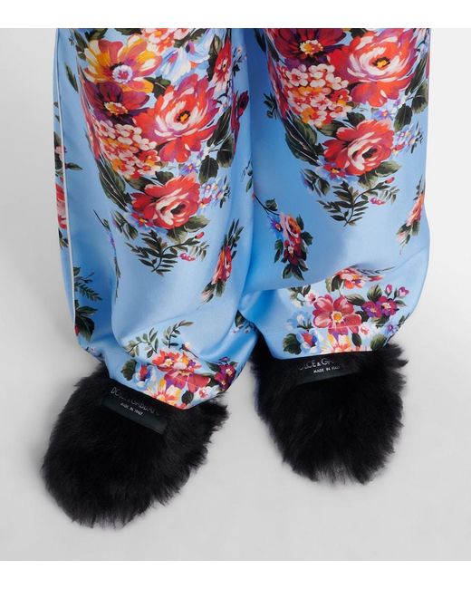 Dolce & Gabbana Black Shearling Mules