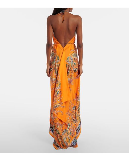 Vestido Largo Asimetrico Con Espalda Abierta Etro de color Orange