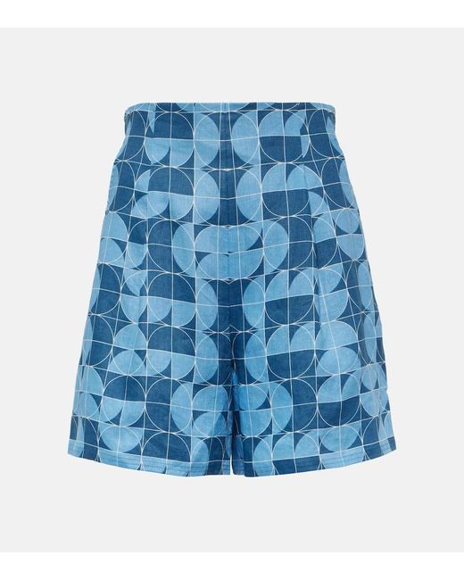 Max Mara Blue Bedruckte Shorts Okra aus Leinen