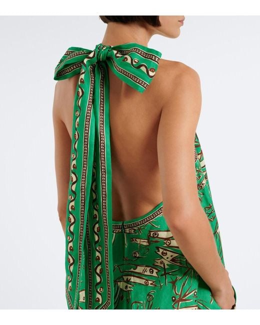 ALÉMAIS Green Fish Sticks Printed Linen Minidress