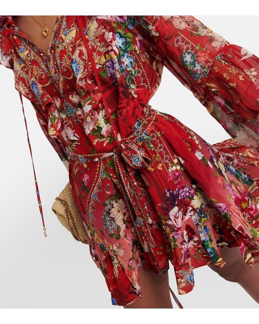 Camilla Red Bedrucktes Minikleid aus Seide