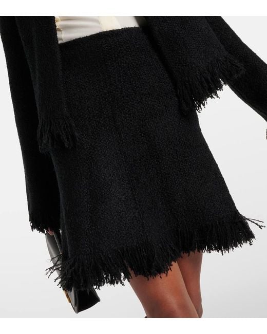 Chloé Black High-Rise Fringed Wool-Blend Miniskirt