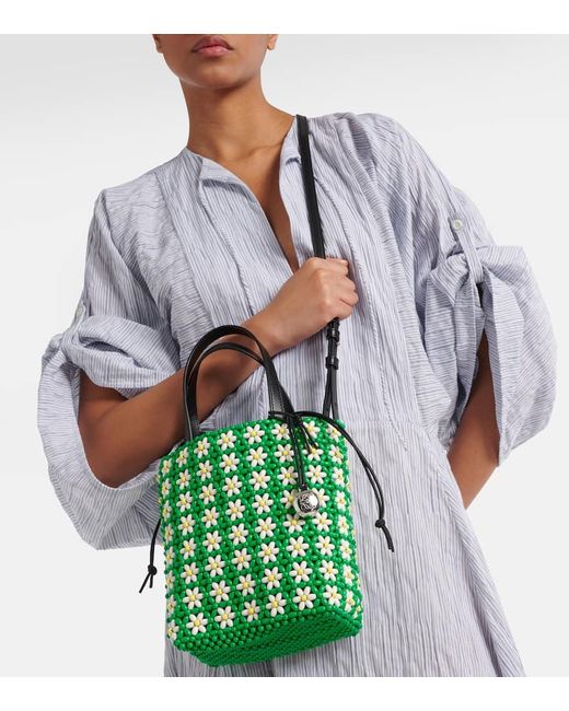 Loewe Green Paula's Ibiza Mini Beaded Tote Bag