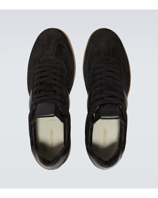 Tom Ford Black Leather-Trimmed Suede Sneakers for men