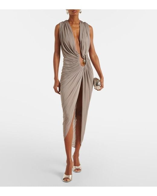 Christopher Esber Gray Ripple Embellished Draped Jersey Gown