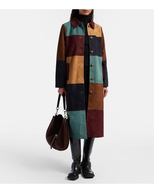 Rixo Multicolor Patchwork Suede Coat