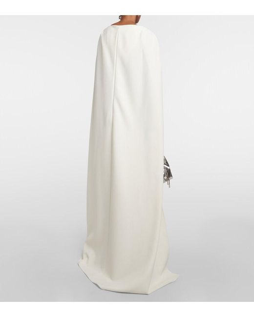 Safiyaa White Abrielle Embellished Caped Gown