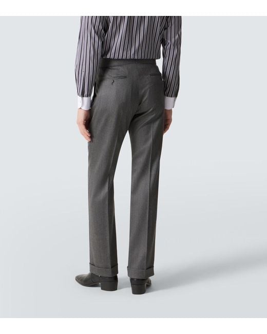 Tom Ford Gray Mouline Wool Twill Straight Pants for men