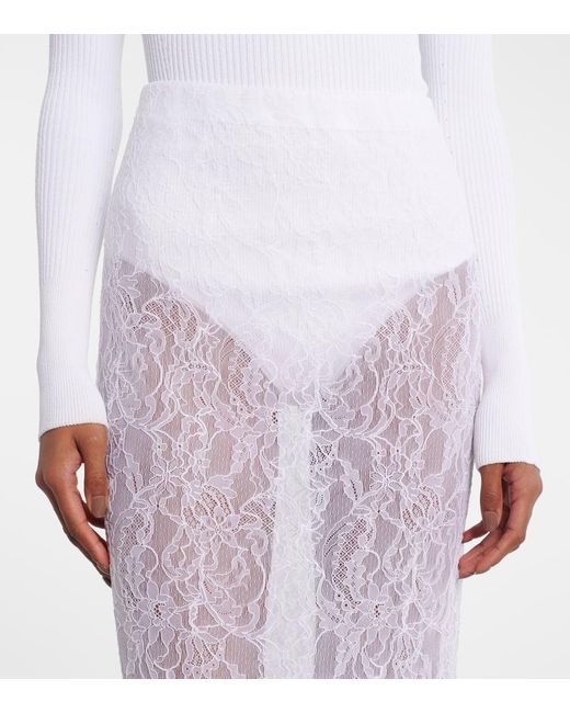 Falda Midi De Encaje Translucida Wardrobe NYC de color White