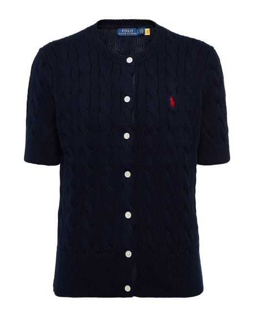 Polo Ralph Lauren Cable-knit Short Sleeve Cardigan in Blue | Lyst