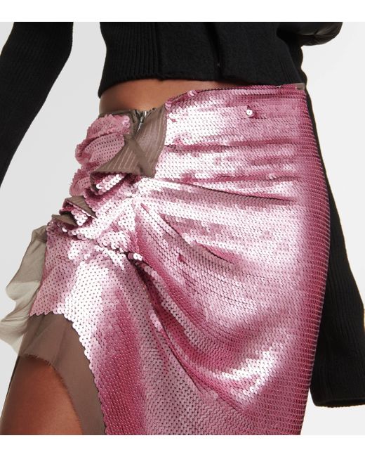Rick Owens Pink Edfu Embellished Chiffon Maxi Skirt