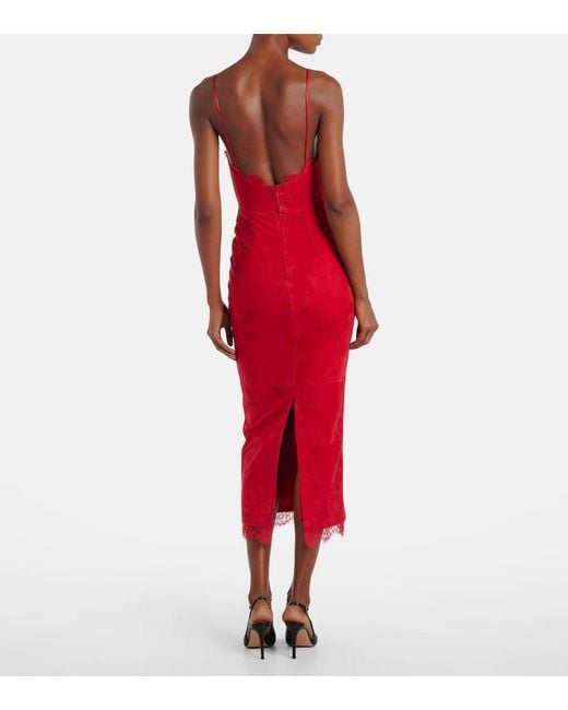 Alex Perry Red Lace-Trimmed Suede Midi Dress