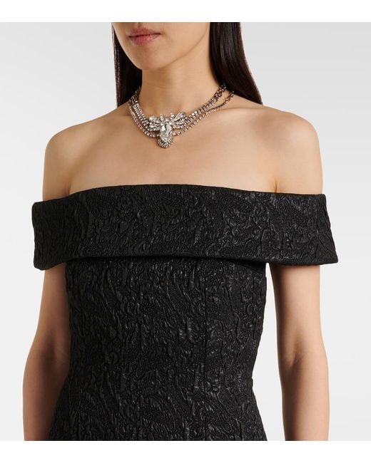 Emilia Wickstead Black Off-Shoulder-Robe Sima Aus Cloque