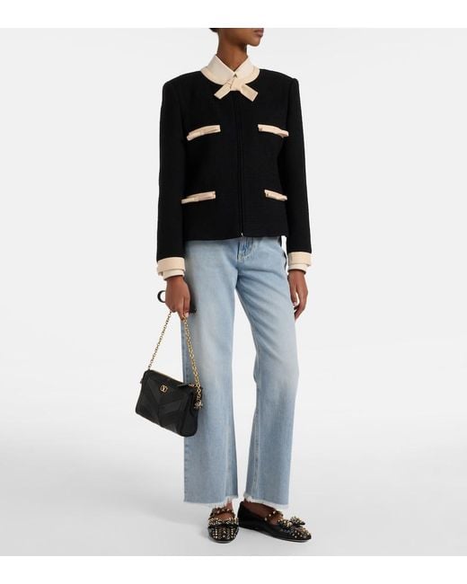 Valentino Black Bow-Detail Wool-Blend Tweed Jacket