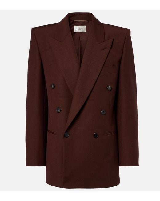 Saint Laurent Brown Double-Breasted Wool And Mohair Blazer
