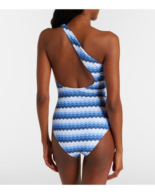 Melissa Odabash Blue Madrid Chevron One-Shoulder Swimsuit