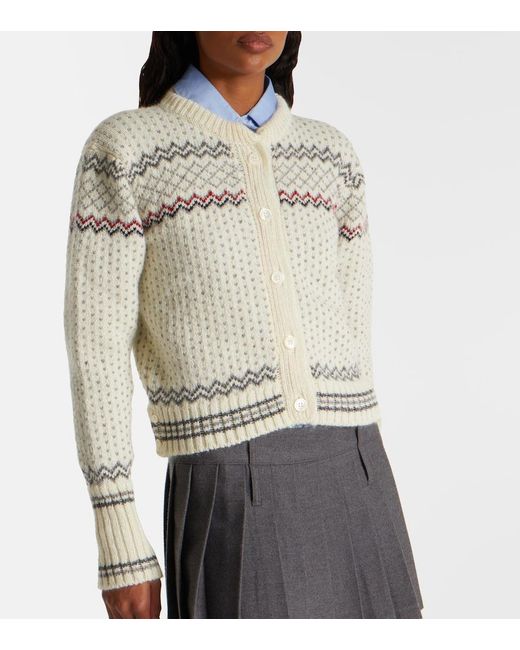 Thom Browne White Fair Isle Wool And Mohair Cardigan