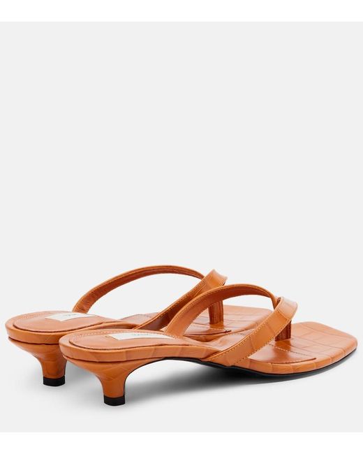 Totême  Brown Croc-Effect Leather Thong Sandals
