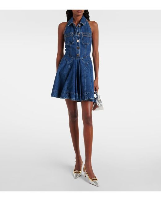 Self-Portrait Blue Flared Denim Midi Dress