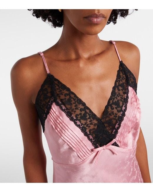 Rixo Pink Alberta Floral Satin Jacquard Midi Dress