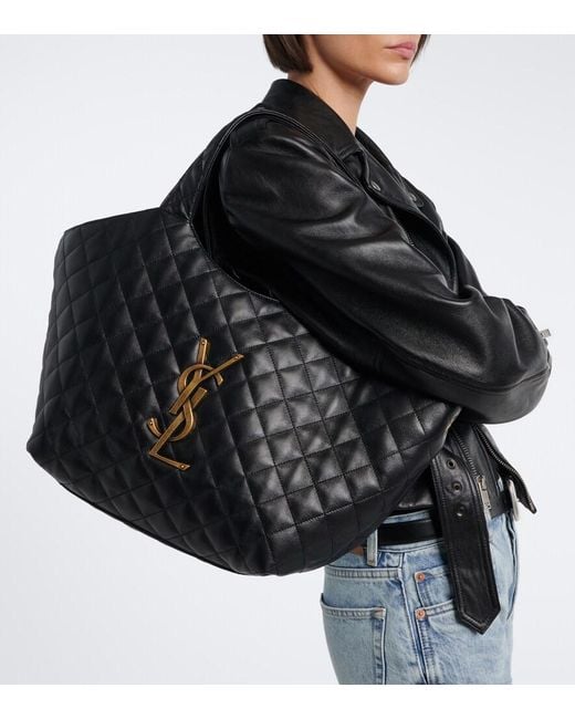 Saint Laurent Black Icare Medium Quilted Leather Shopper