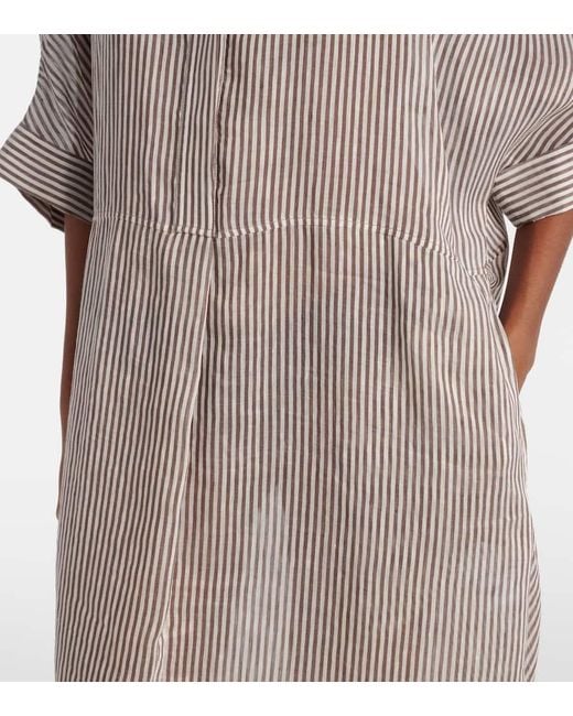 Robe Chemise Rayee En Lin Et Soie Brunello Cucinelli en coloris Natural