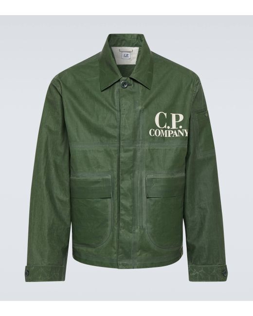 C P Company Green Toob Logo Coated Linen Jacket for men
