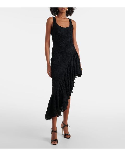 Abito Midi Con Volant E Stampa Floreale di ROTATE BIRGER CHRISTENSEN in Black