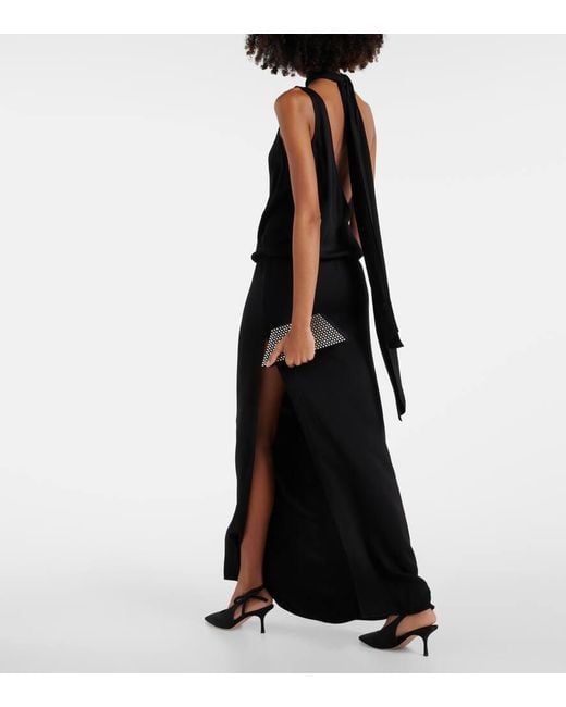 Christopher Esber Black Draped Halterneck Side-Slit Gown